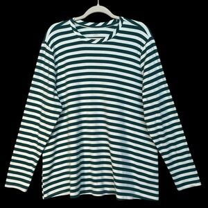 Lane Bryant Womens Plus 18/20 Green White Striped Long Sleeve Crew Neck T-Shirt